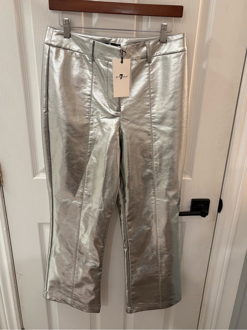 7 For All Mankind Silver Metallic Cropped Jeans